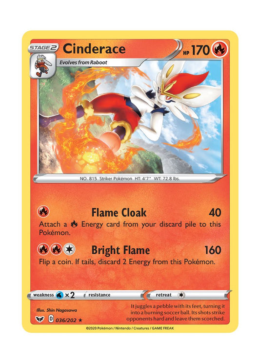 Cinderace - Reverse Holo (036/202) - Sword & Shield