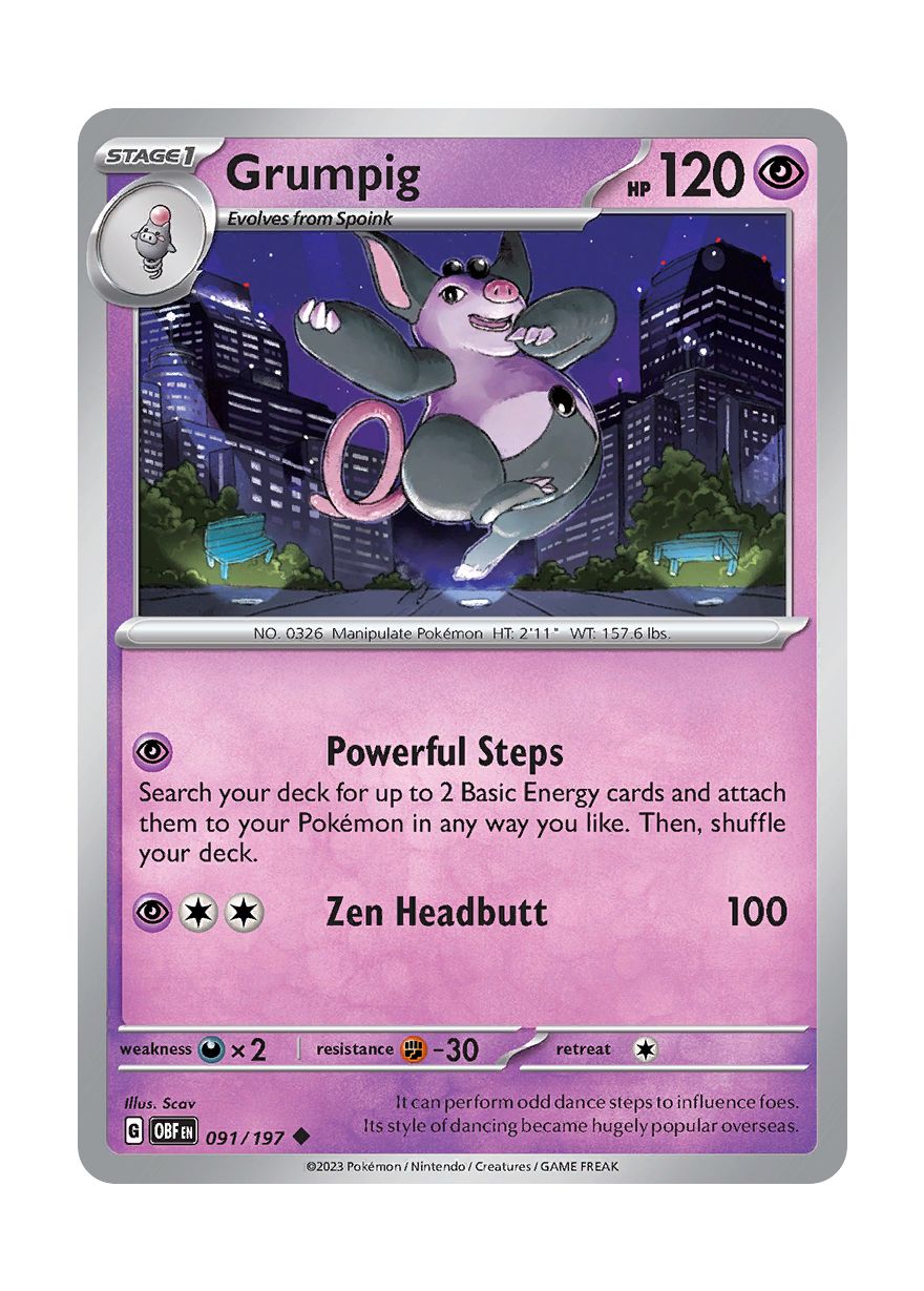 Grumpig - Reverse Holo (091/197) - Obsidian Flames