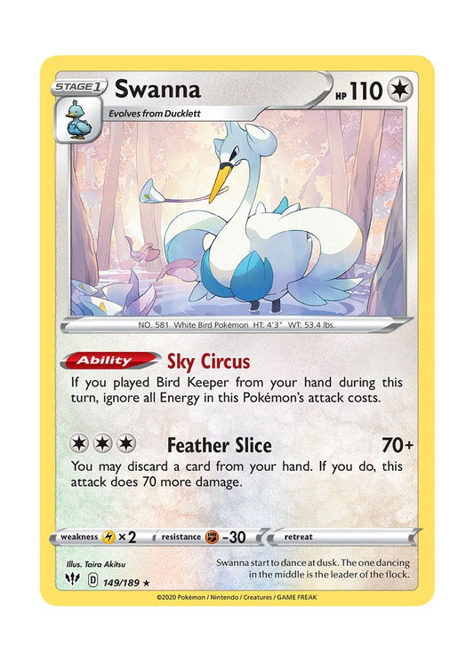Swanna - Reverse Holo (149/189) - Darkness Ablaze