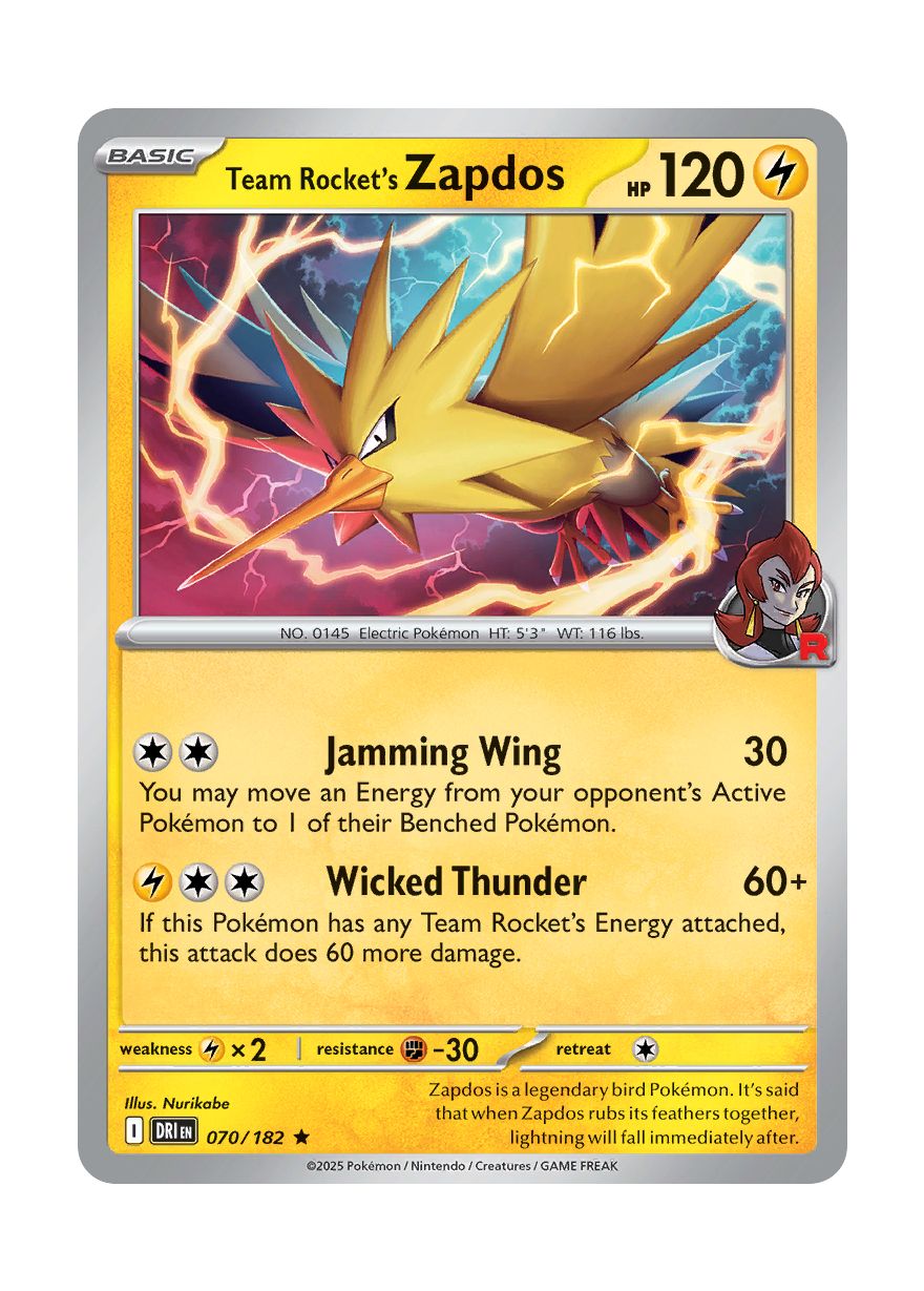Team Rocket's Zapdos (070/182) - Destined Rivals