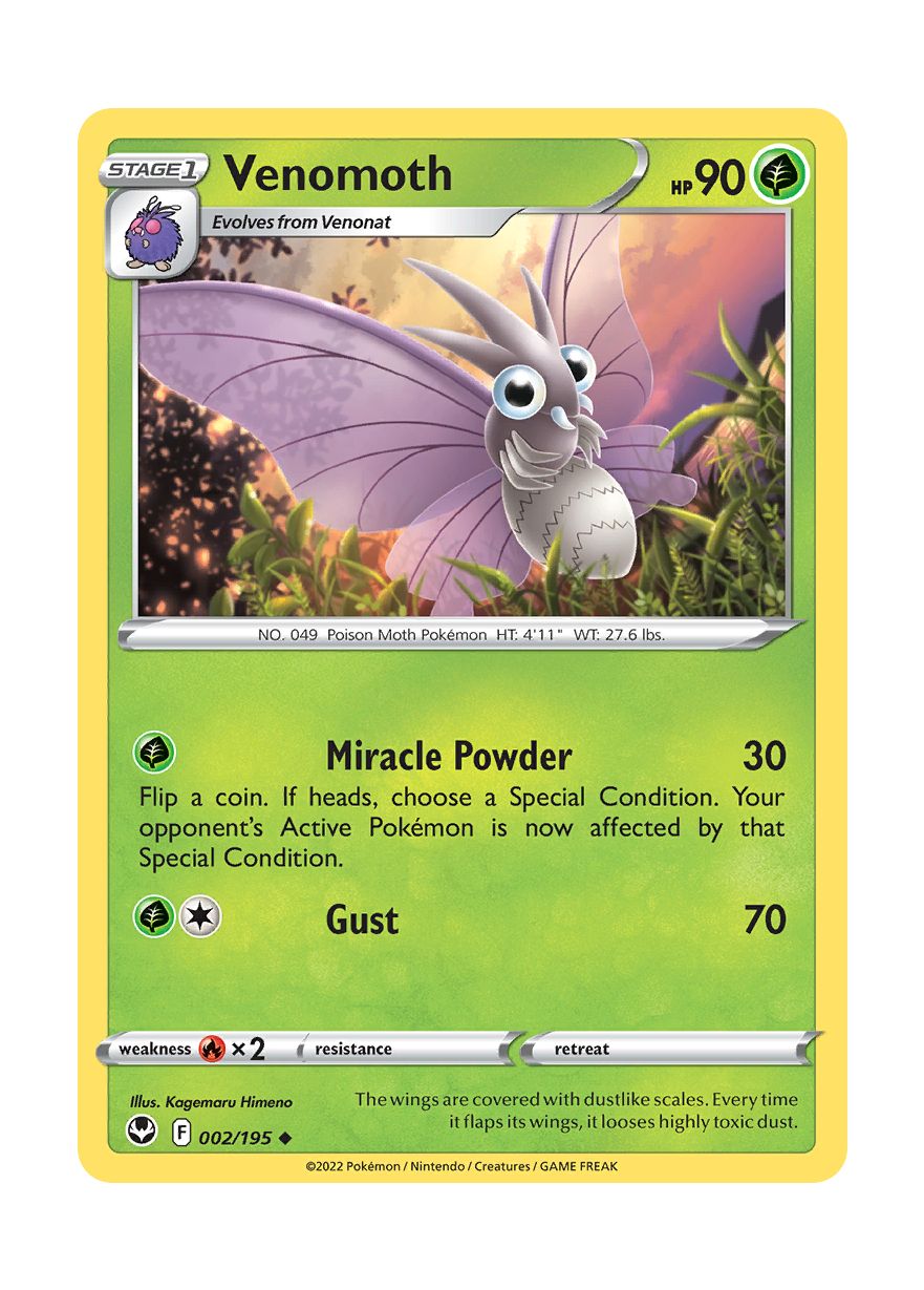 Venomoth - Reverse Holo (002/195) - Silver Tempest