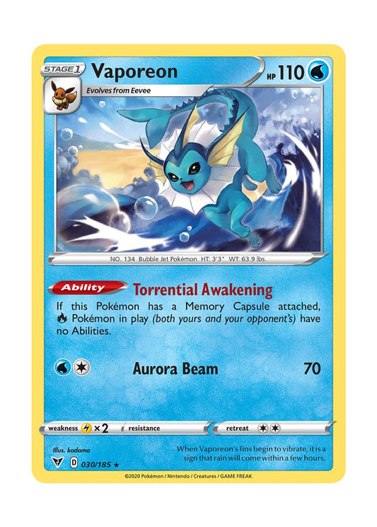 Vaporeon - Reverse Holo (030/185) - Vivid Voltage