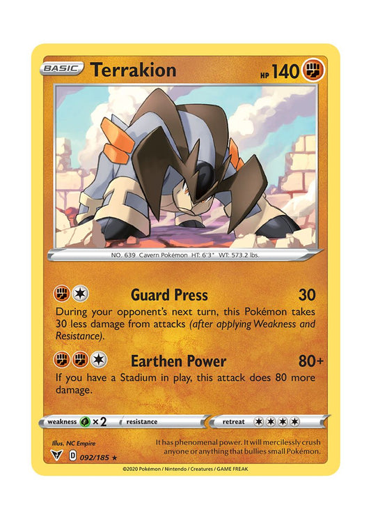 Terrakion - Reverse Holo (092/185) - Vivid Voltage