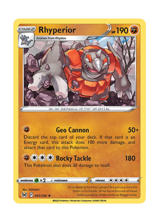 Rhyperior - Reverse Holo (091/196) - Lost Origin
