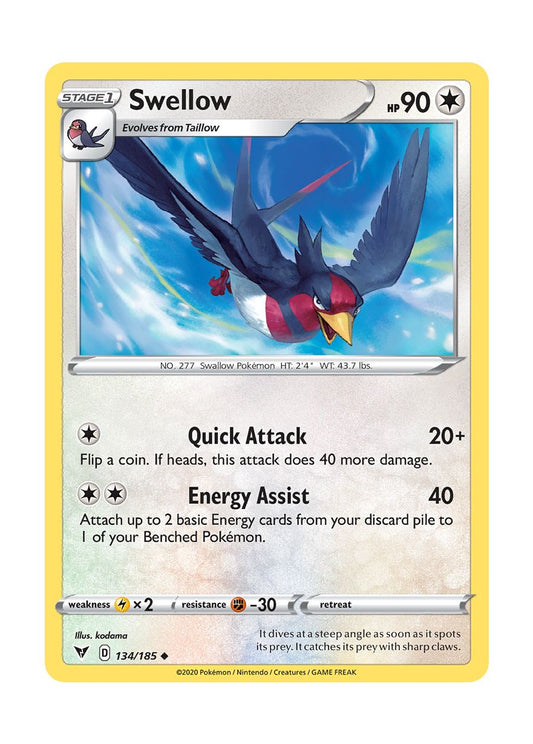 Swellow - Reverse Holo (134/185) - Vivid Voltage