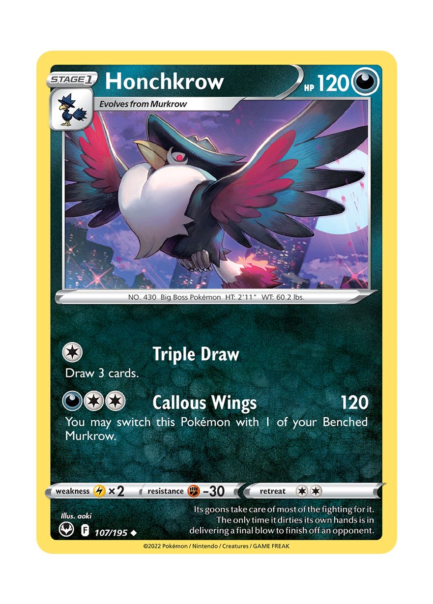 Honchkrow - Reverse Holo (107/195) - Silver Tempest