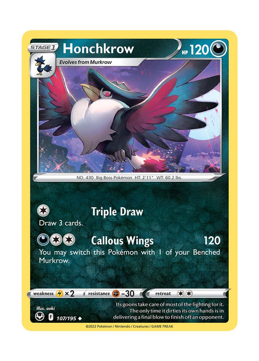 Honchkrow - Reverse Holo (107/195) - Silver Tempest