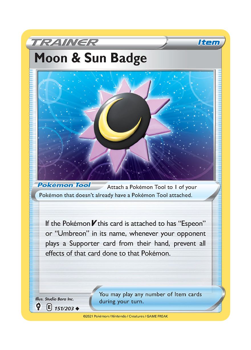 Moon & Sun Badge - Reverse Holo (151/203) - Evolving Skies